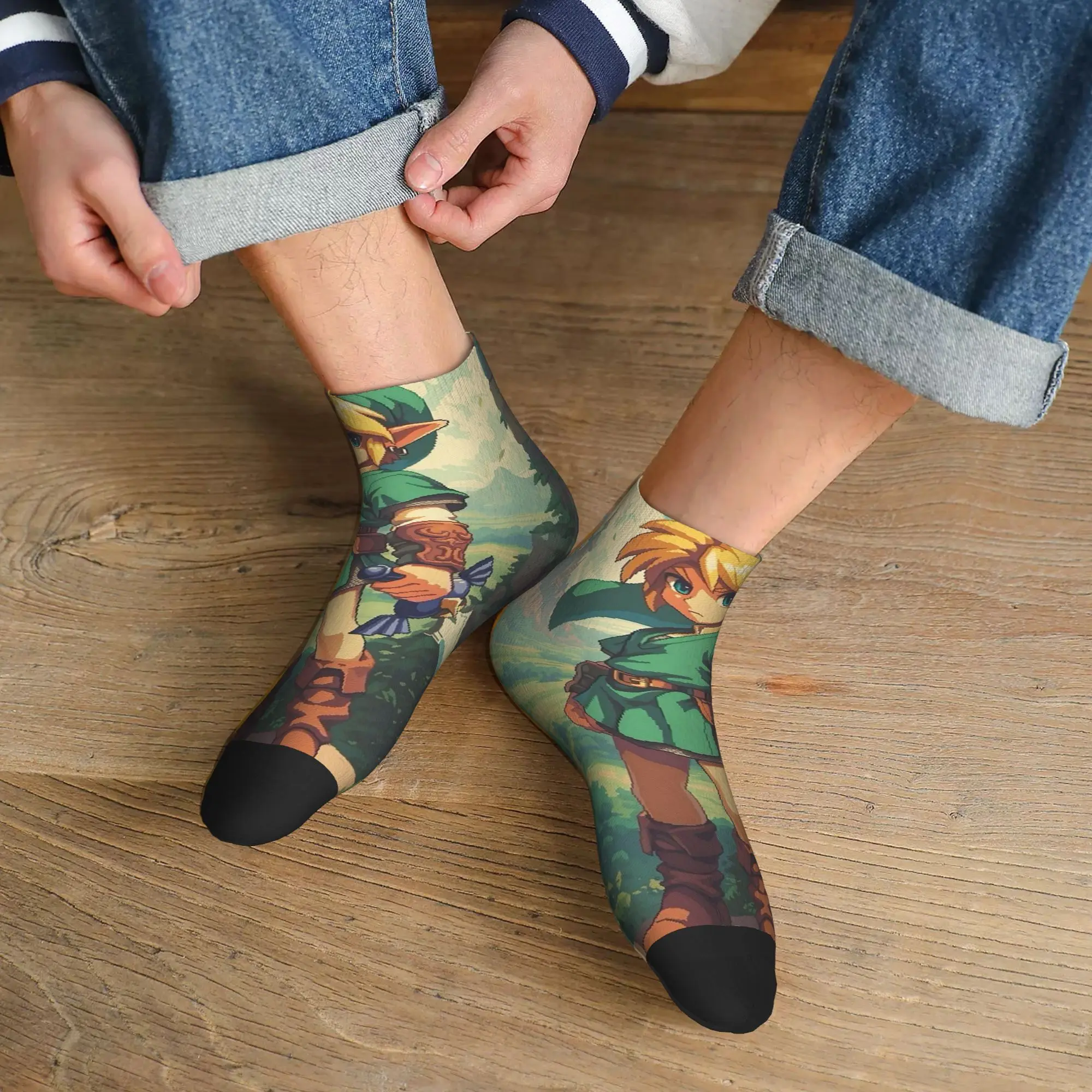 Calcetines de dibujos animados de Zelda Link para todas las estaciones, calcetines Harajuku de alta calidad, medias informales para hombres y mujeres, regalos de navidad
