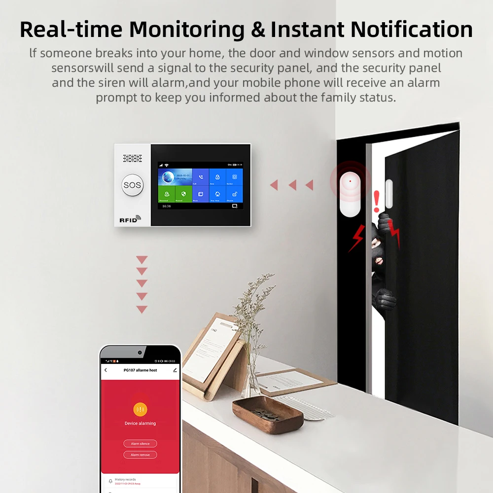 TUYA-sistema de alarma de seguridad para el hogar, Control remoto por aplicación, Sensor de ventana con cámara IP de 1080P, Kits de alarma