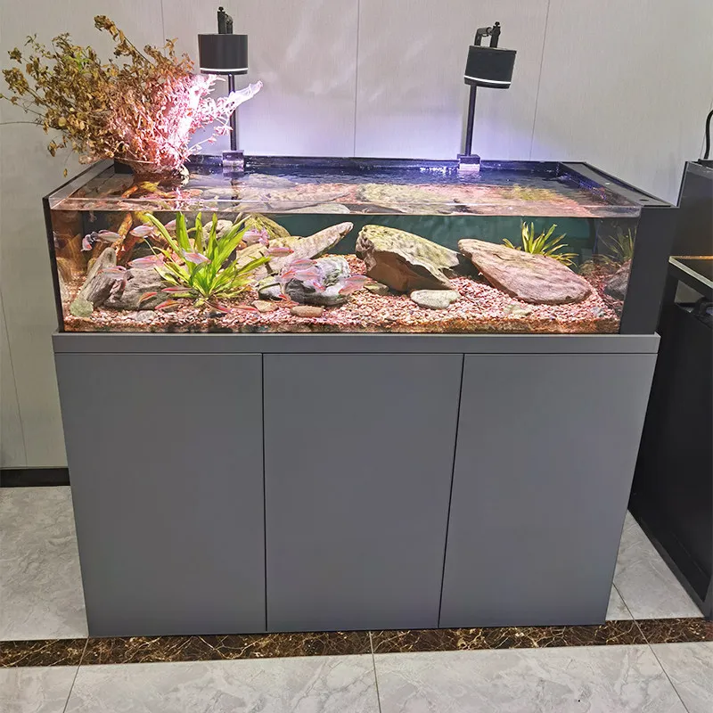 fish  aquatic plant  aquarium bottom filter living room ultra-white glass Lanshou stream tank ecological sea
