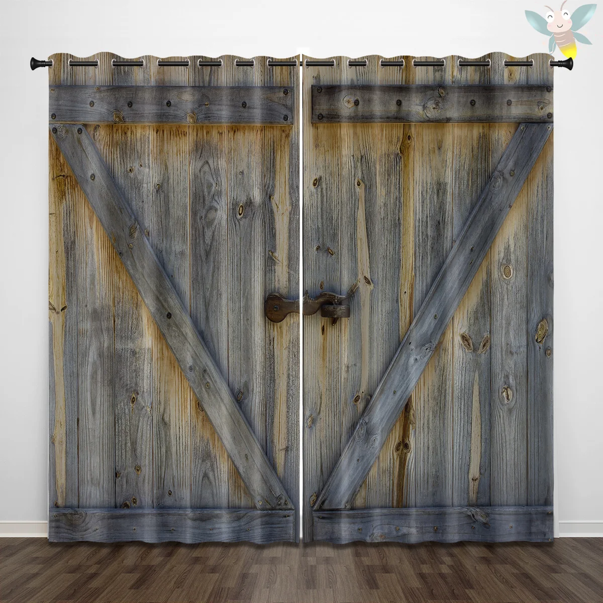 2pcs Vintage wooden door curtain, suitable for living room, bedroom, study, office, sliding window, french window