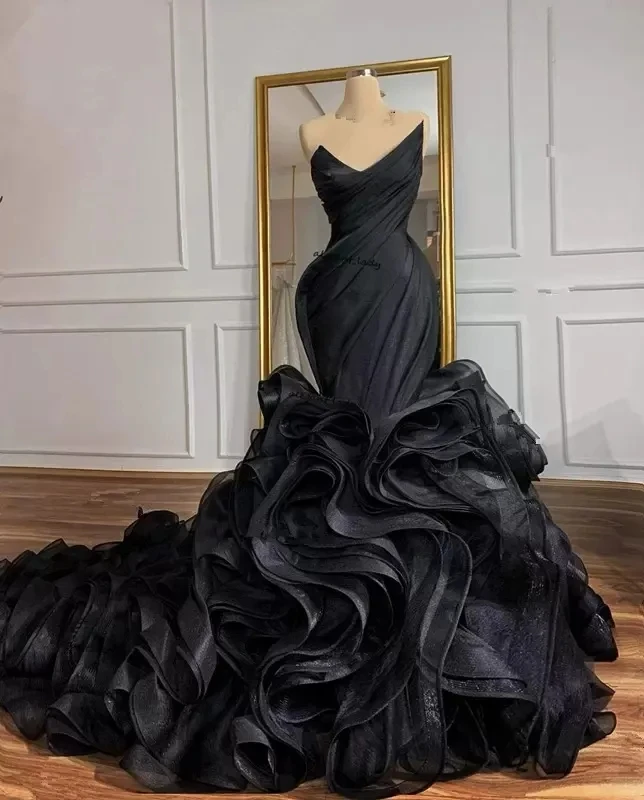 Robe de mariée sirène luxueuse, sans bretelles, à volants, longue traîne, Sexy, taille personnalisée, HC03M