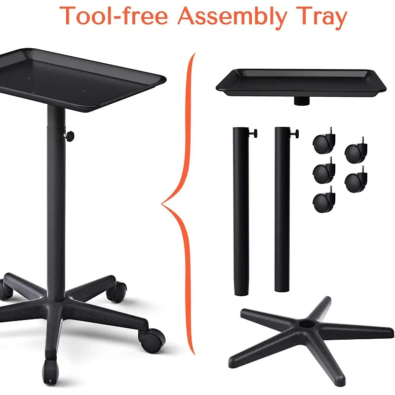 Black Aluminum Salon Tray on Wheels Adjustable Rolling Tray Hairdresser Carts