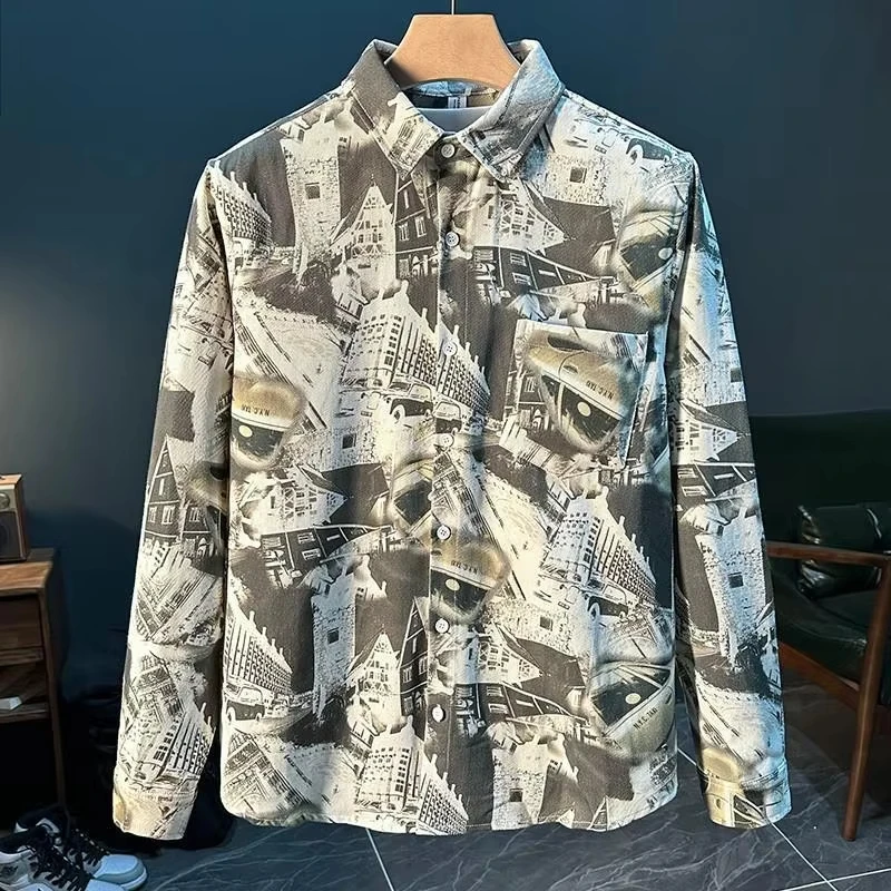 

Осенняя мужская рубашка с цветочным принтом 2025 года и свободным воротником, повседневный удобный осенний модный топ ​