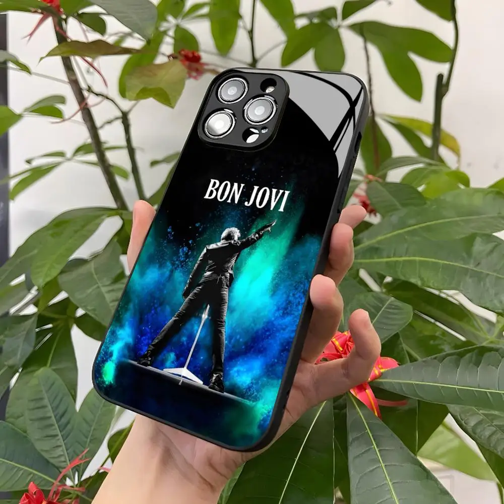 Funda de Teléfono con Diseño de la Banda de Rock Clásica B-Bon J-Jovi para iPhone 17 Air 16 15 14 12 11 13 Pro Max Mini X Xr Xs Plus, Cubierta de Vidrio Negro