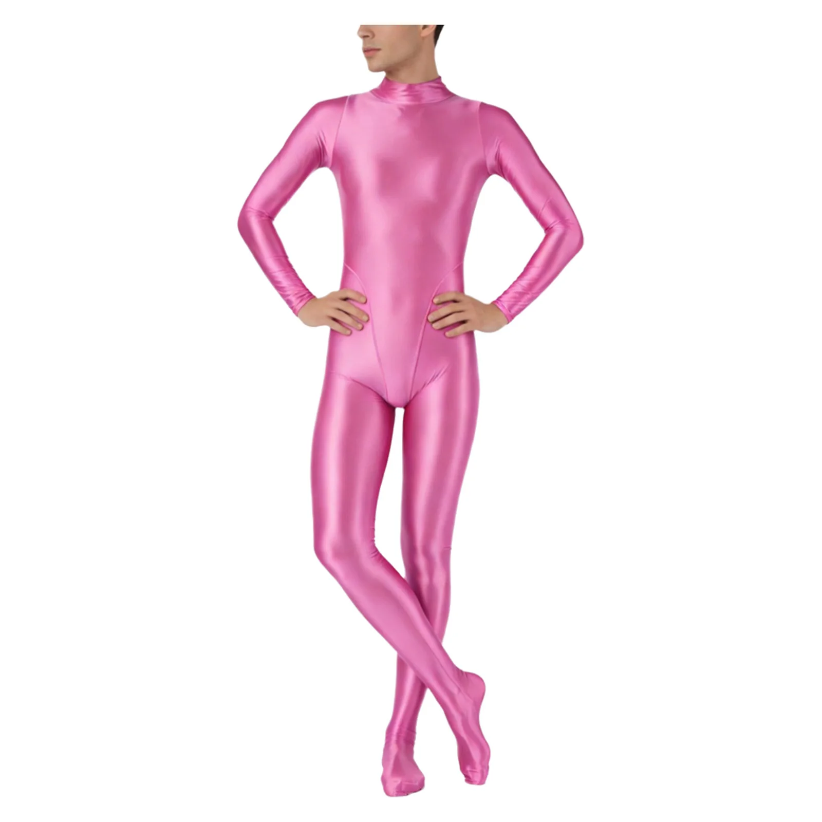 

Men Glossy Full Body Jumpsuit Catsuits Bodystockings Long Sleeve Footed One Piece Gym Yoga Tights Bodysuit Rash Guard Surfing