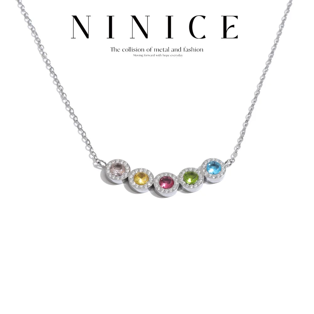 NiNice Stainless Steel Candy Colors Zirconia Pendant Necklace for Women Aesthetic Cute Jewelry  High Quality New Arrivals