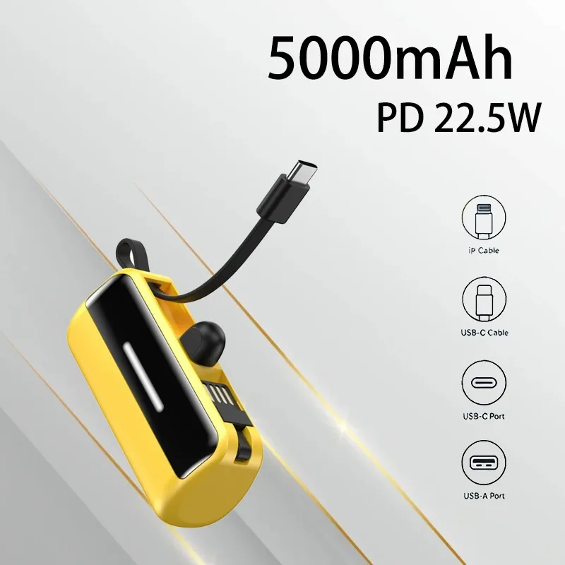 

Портативный мини-аккумулятор 5000 мАч с быстрой зарядкой PD20W, встроенным кабелем, для экстренной зарядки, удобен для путешествий