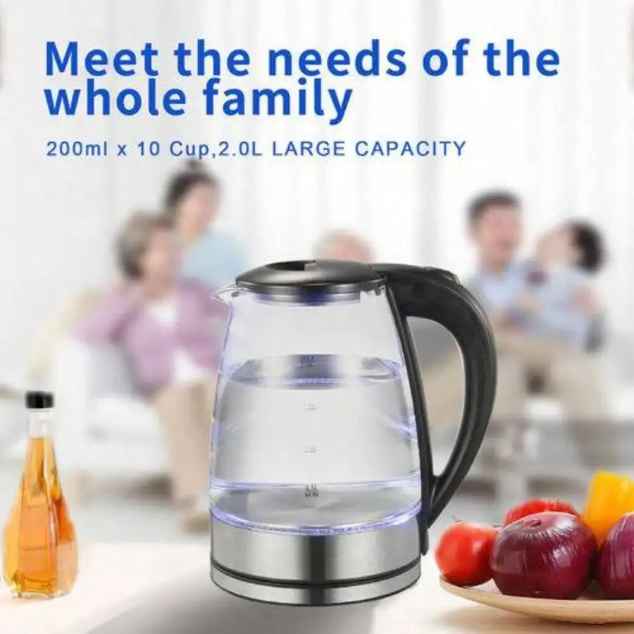 Wasserkocher Glas 2.0L Glaswasserkocher LED Edelstahl 1800W Teekocher sin BPA