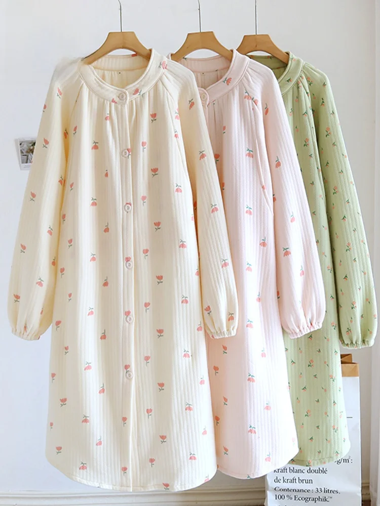 

Pure Cotton Airy Materni Nightgown Nursing Sp Dr for Pregnant Women Comfortable Breathable Spwear for Autumn Winter