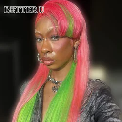 Highlight Pink Green Straight Lace Front Wigs Human Hair Wig Full Lace Wigs For Women Pre Plucked 13x4 13x6 Hd Lace Frontal Wig