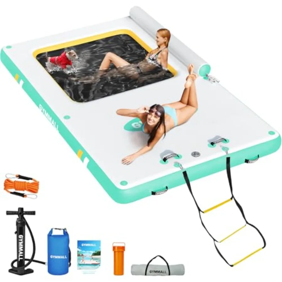 Inflatable Floating Dock for Boats Pool Lake Beach Ocean PVC Mesh Non-Slip EVA Platform with Rope Ladder Durable Blue Floating