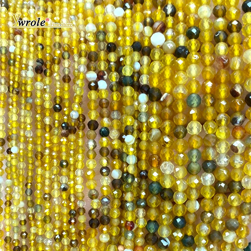 Faceted Yellow Green Agate 2 3 4mm Natural Stone Round Spacer Beads for Jewelry Making Diy Bracelets Charms Accessories 15''