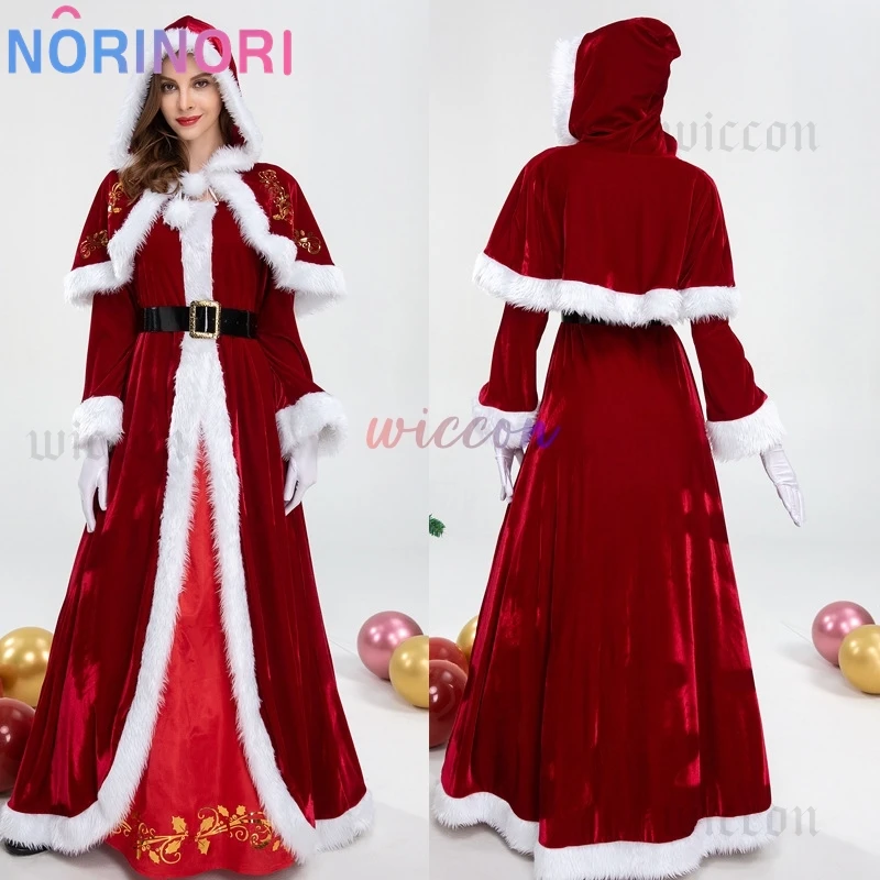 Women Santa Claus Cosplay Costume Christmas New Year Red Long Deluxe Classic Adults Set Carnival Party Outfit