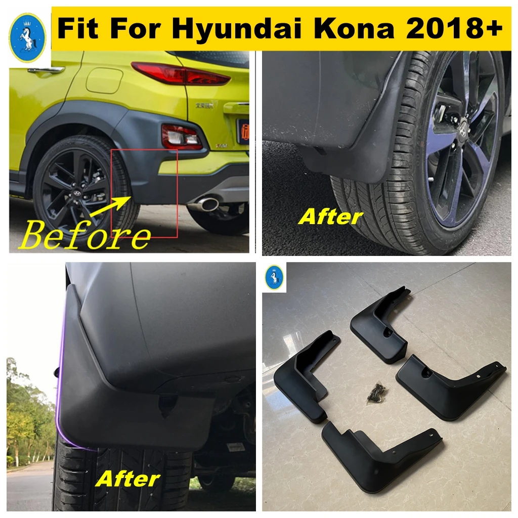 

More Protection Kit Front & Rear Molded Mud Flaps Mudflaps Splash Guards Mudguards Fender Cover Fit For Hyundai Kona 2018 - 2021