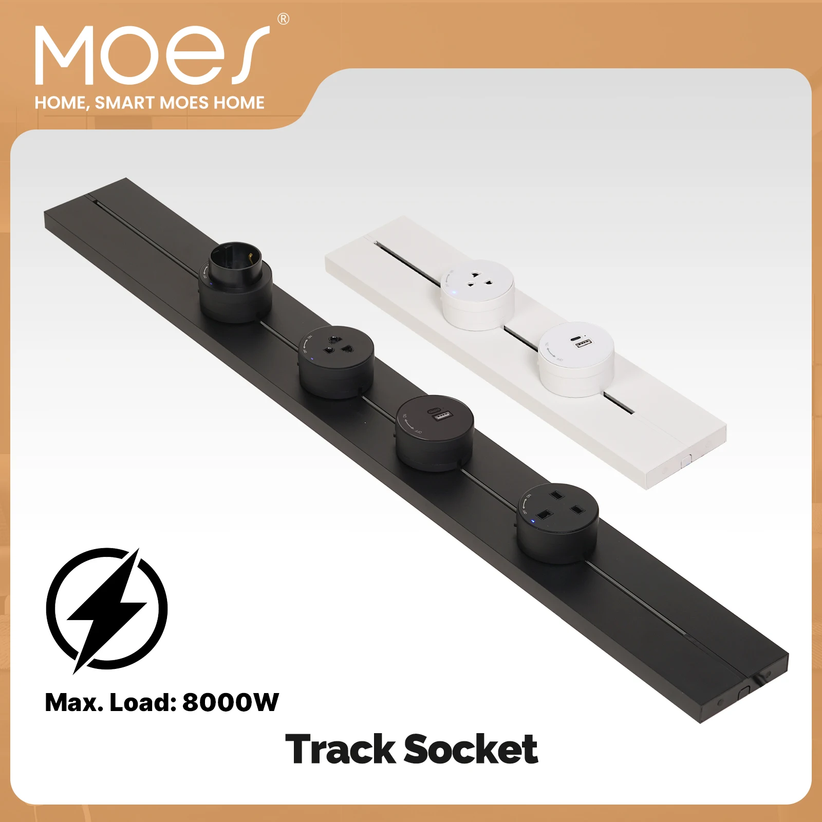 MOES Wall Power Track Socket Movable Guide Slide Rail Desk Home Kitchen Office Electric Plug Adapter EU UK USB Type-C Universal