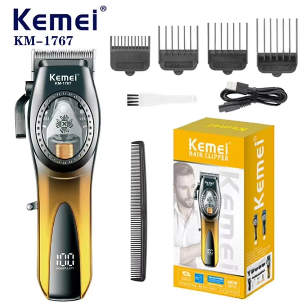 

Kemei KM-1767 Профессиональные электрические триммеры для волос с цифровым дисплеем и зарядкой через USB, машина для стрижки волос для парикмахерской, машинка для стрижки волос