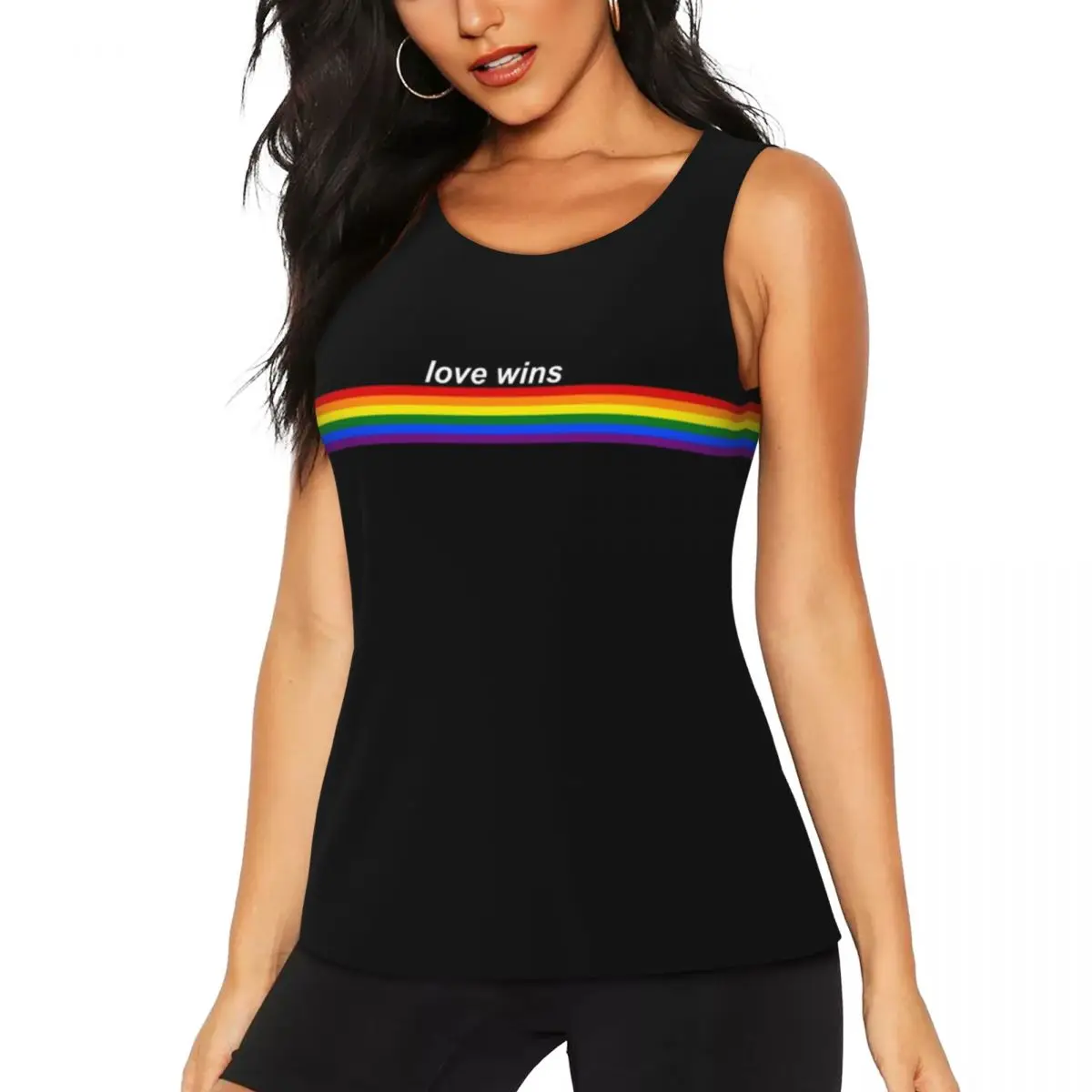 Custom Women Love Wins Pride Stripe Workout Yoga Shirt Quick Dry GLBT LGBT Gay Lesbian Pride Flag Athletic Running Tank Tops