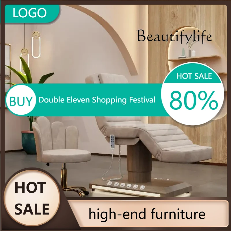 سرير سبا للوجه في مركز صالون التجميل الحديث مع التحكم في القدمين، سرير تجميل للتدليك الكهربائي المضيء، سرير مطرز بالوشم #1