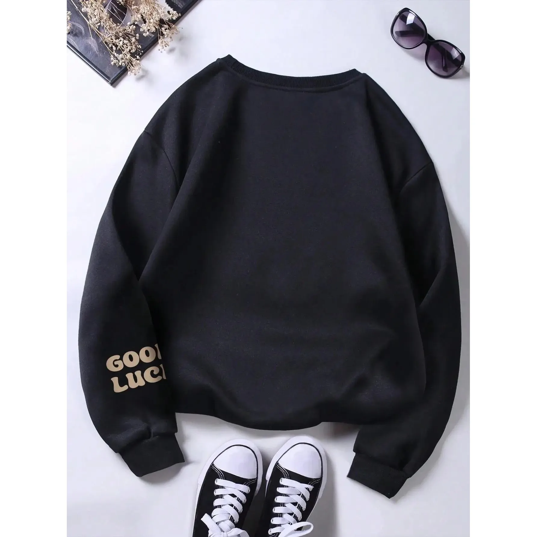 작은 것들을 즐기세요 레터 프린트 스웨트셔츠 여성용 가을 린넨 니트 탑 편안한 캐주얼 패션 여성복