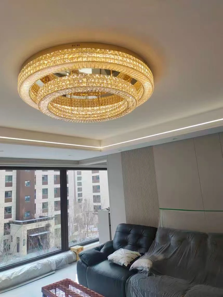 Modern Two Tier Crystal Lights  Lustre Home Decor Lighting Luxury Round Ceiling Lamps Bedroom Living Room Led Ceiling Chandelier