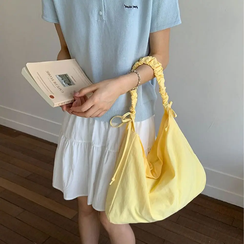 

Fashion Solid Color Pleated Shoulder Bag Large Capacity Leisure Nylon Crossbody Bags Students Simple Underarm Bag Women