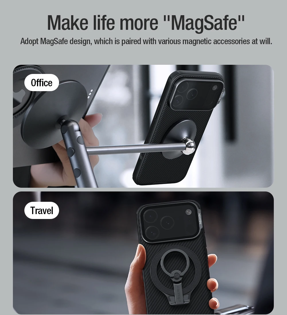 Etui Magsafe NILLKIN CamShield Prop z składaną osłoną obiektywu i podstawką do iPhone'a 18/17 Pro Max/18/17 Pro — zdjęcie produktu 3