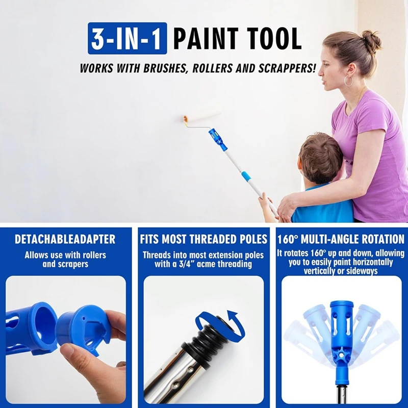 2Pc Paint Brush Extender For Walls Extension Pole Attachments Roller Scraper Paint Brush Holder For Ceilings Trim Corner