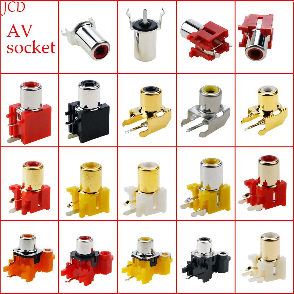 5Pcs AV-8.4-14 1Holes 2Pins RCA Sockets 90Degree Audio Video Connectors Jacks Yellow White Red