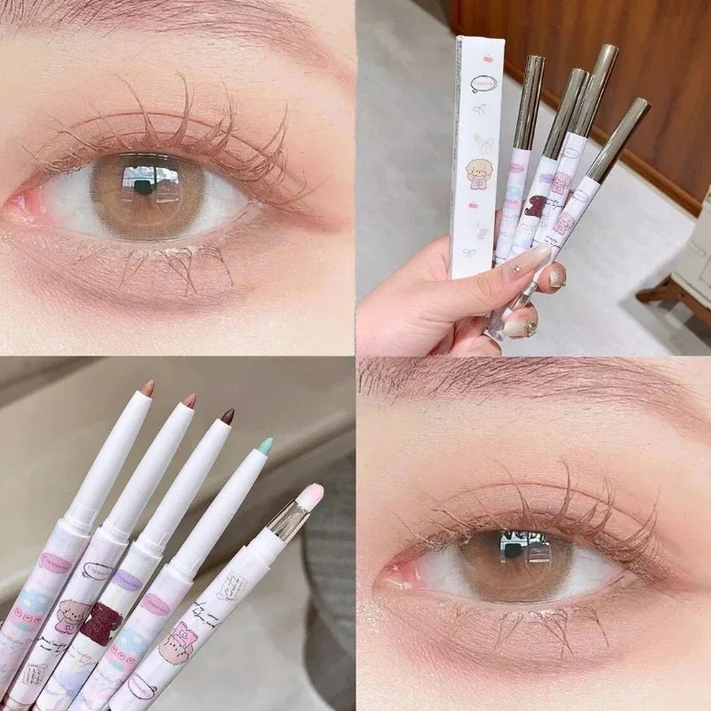 Matte Lying Silkworm Eyeliner Gel Pen with Brush Waterproof Quick Drying Eye Liner Pencil Black Brown Eye Liner Pen Eyes Makeup