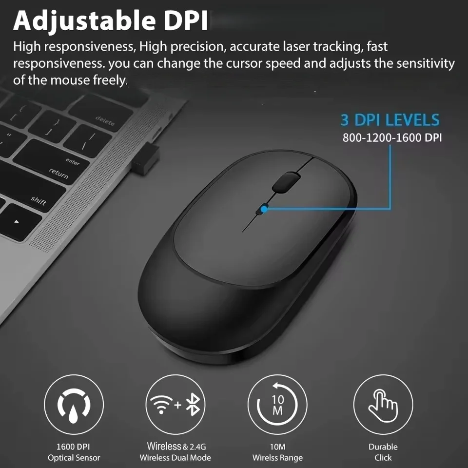Wireless Mouse Rechargeable Mouse Dual Modes Bluetooth-compatible 2.4G USB Mice For Computer Laptop Tablet Macbook Mause