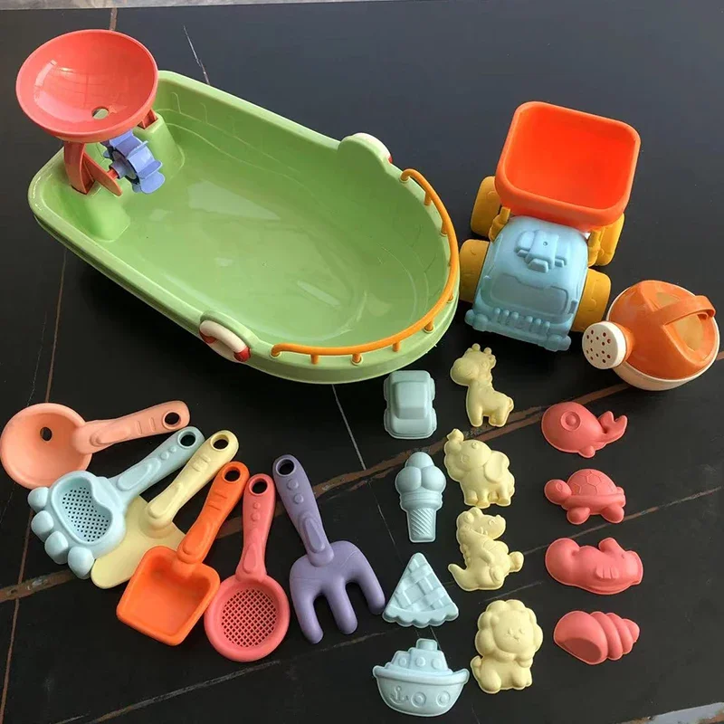 Outdoor Beach Boat Toy Set Kids Beach Snow Play Set 9 in 1 Shovel Bucket Tools Kit Beach Sand Toys for Boys Girls Children Gifts