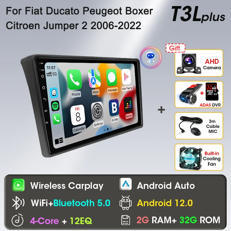 Carplay Voor Fiat Ducato Peugeot Boxer Citroen Jumper 2 2006-2022 Android Auto Radio Multimedia Speler Navi GPS DVD Head Unit