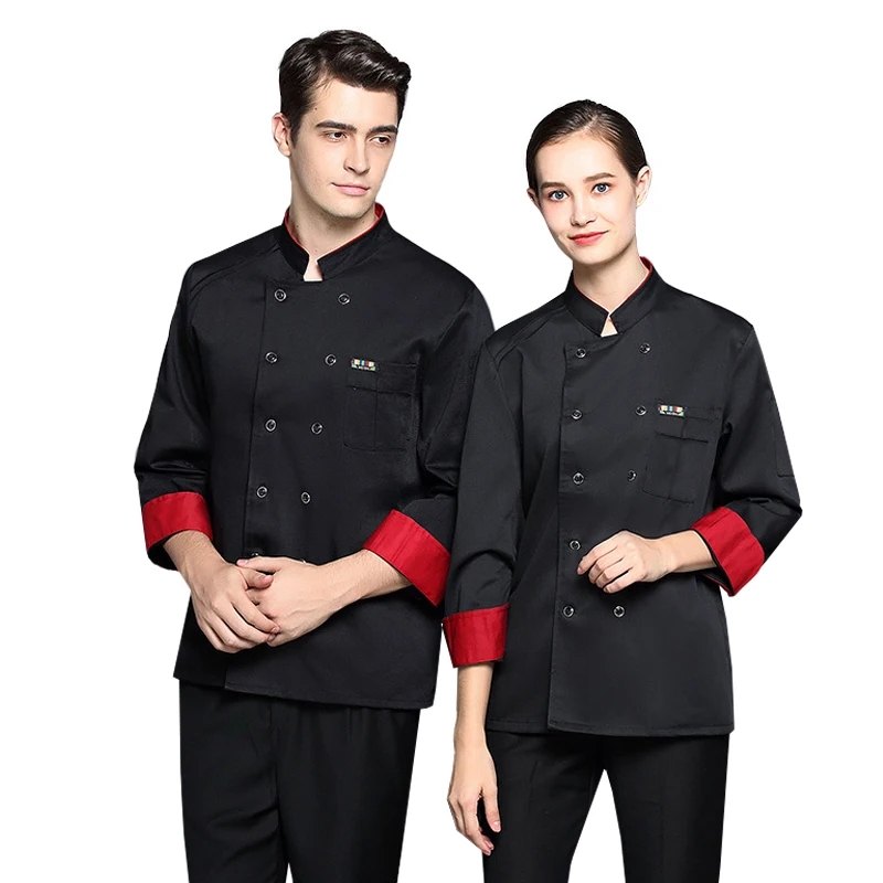 Zwart Chef Jassen Mannen Lange Mouwen Restaurant Keuken Koken Uniform Shirt Hotel Vrouwen Ober Werk Kleding Bakkerij Overalls