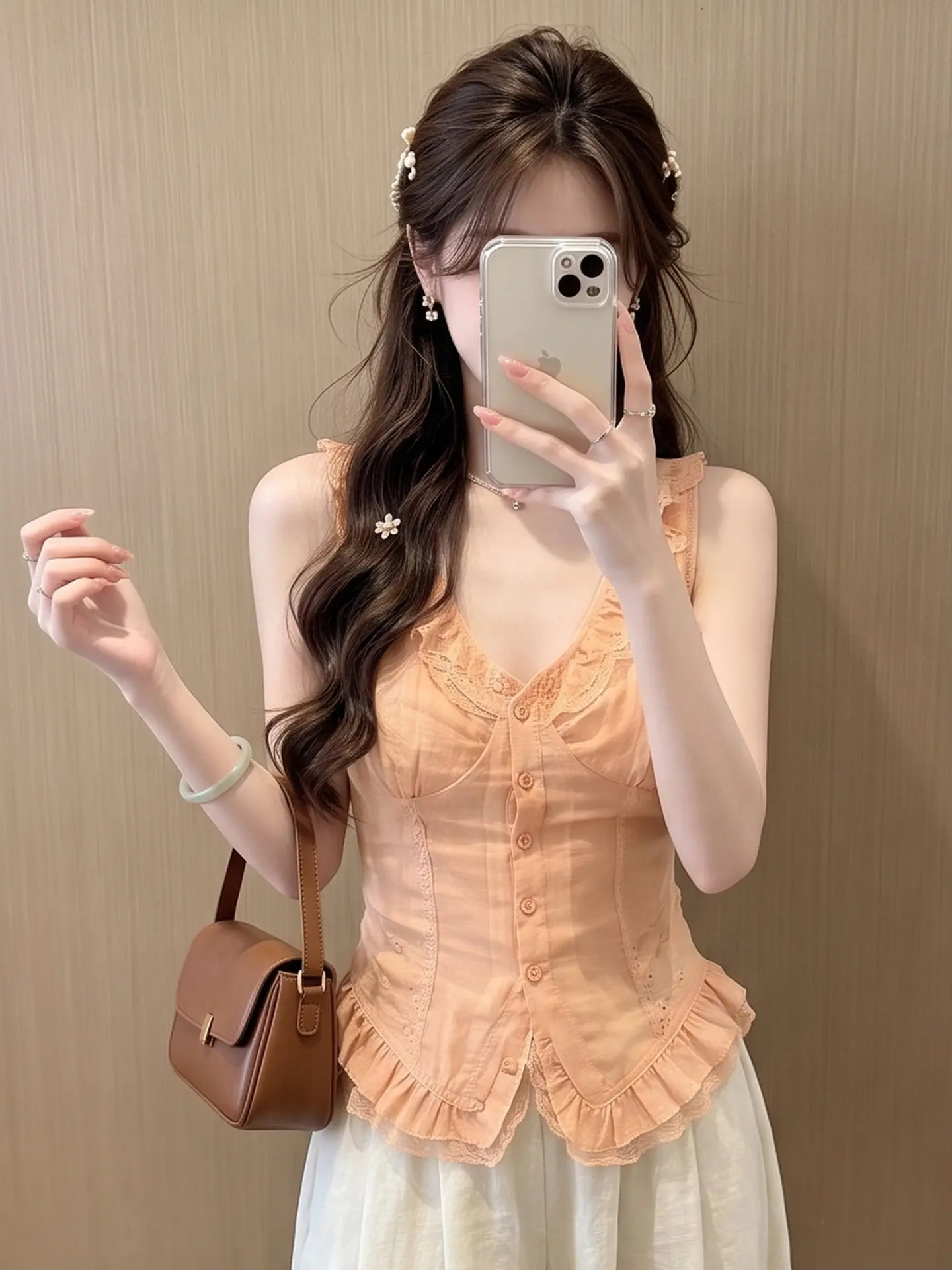 French Style Lace Trim V-Neck Strapless Crop Top Women's Summer Slim Fit Breathable Casual Wear Single Piece Chinese Production