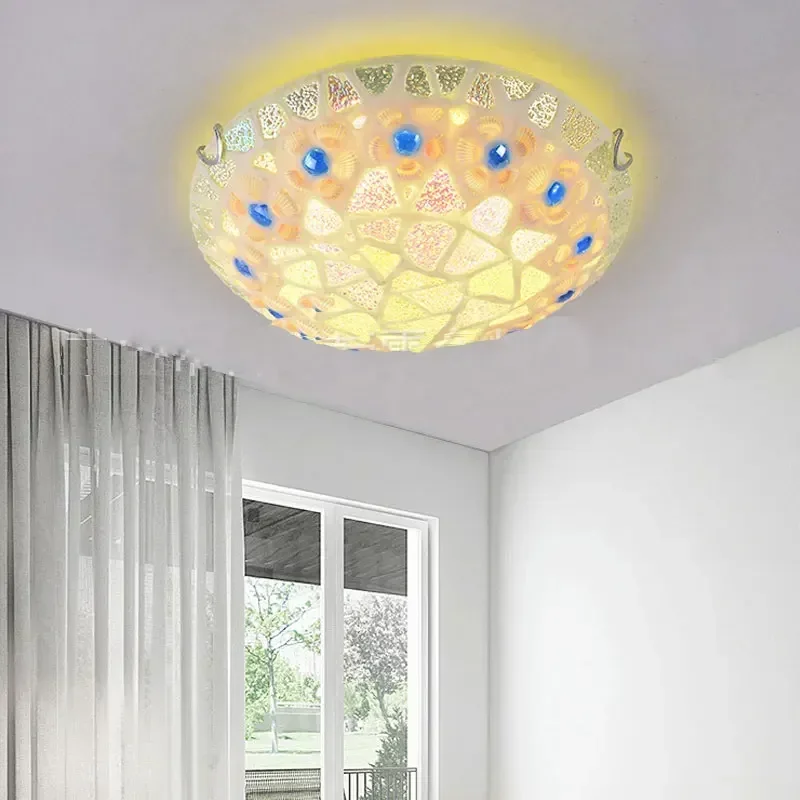 Mediterranean Ceiling Lamp for Living Room Bedroom Chandelier Home Luminaria Lighting Decor Tiffany Stained Glass Light Fixtures