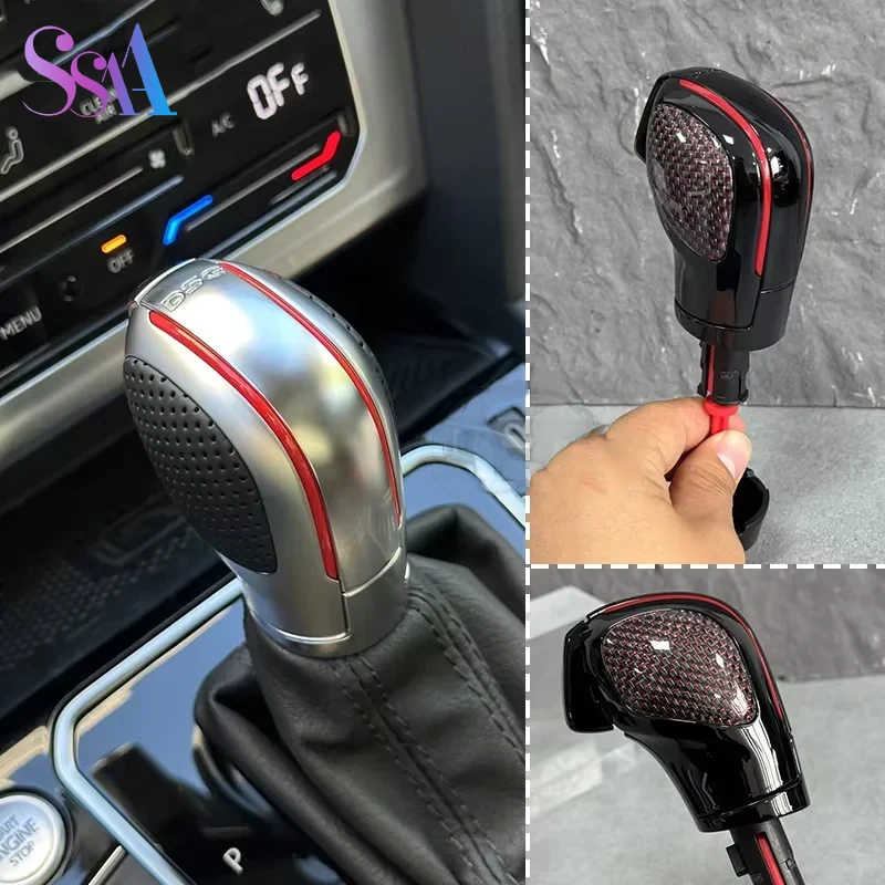 

DSG is used for Volkswagen Golf 7 GTI/R-Line shift knob carbon fiber material customized logo cover, blue and red carbon fiber s