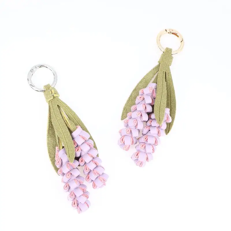 1 Stück Lila Lavendel-Osmanthus-Blumen-Schlüsselanhänger, Niedliches PU-Leder Blumen-Taschenaccessoire für Liebende/Realistische Blume/Gutes Geschenk – Detail 7