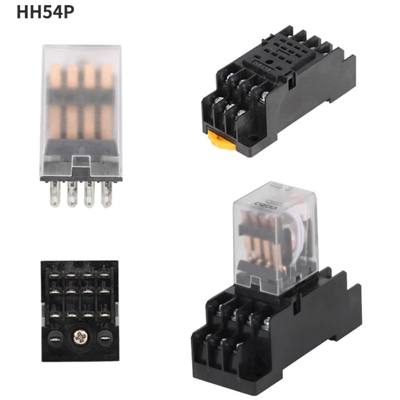 10PCS Intermediate Relay Miniature Control Small With Base Socket Copper Coil DC 12V 24V AC 110V 220V HH52P/53P/54P HH62P HH63P