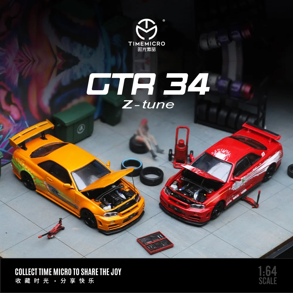 

TimeMicro 1:64 GTR34 Красно-оранжевая картина кузова Скорость и страсть Пол Коллекция Ограниченная серия Модель автомобиля из сплава