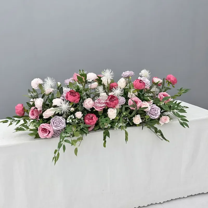 Wedding Reception Table Setup Flower Centerpiece Garland Floral Design with Candle Light Decoration