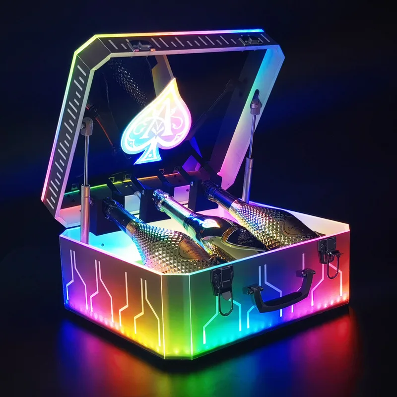 

Rainbow Color LED Luminous Display Case Ace of Spade CHAMPAGNE SUITCASE Wine Bottle Carrier Box Glorifier Display For NighClub