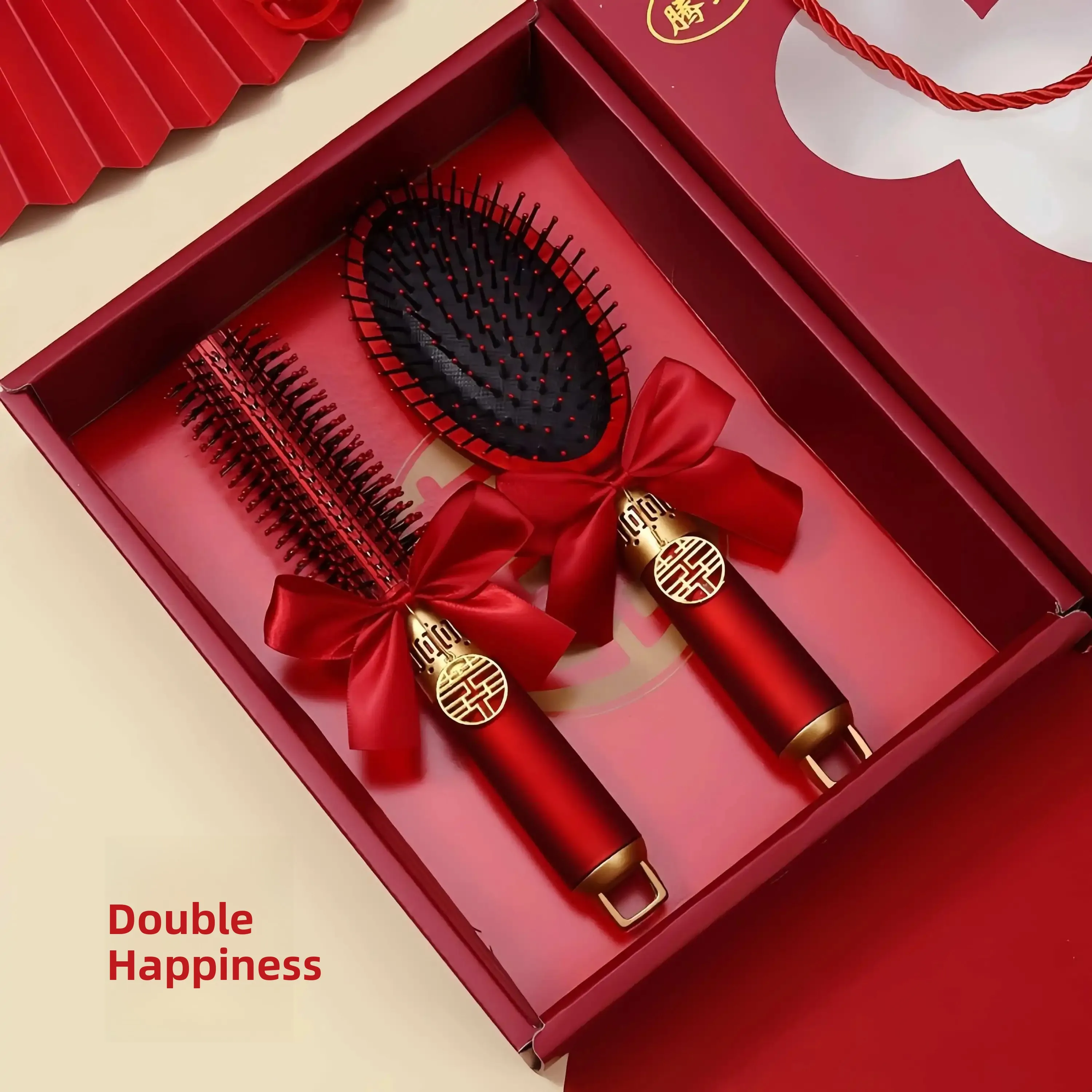 ウェディングコーム-レッドクッションヘアブラシ-ブライダルギフトボックスセット-高級結婚祝い用品-花嫁のためのクリエイティブギフト