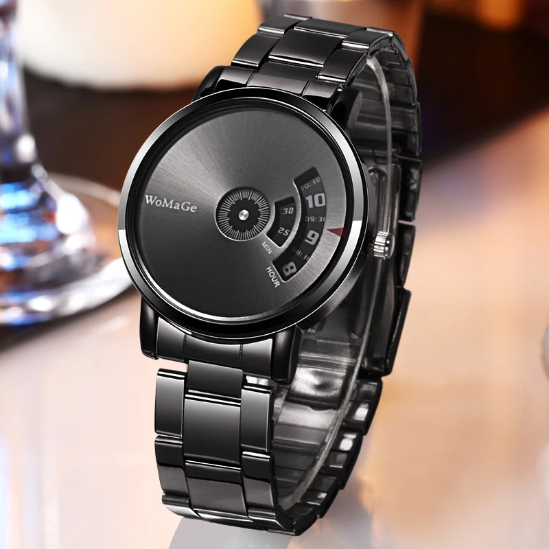 WoMaGe Black Men Watches Fashion Creative Watches Men Stainless Steel Quatrz Wristwatch Luxury Mens Watches horloge man