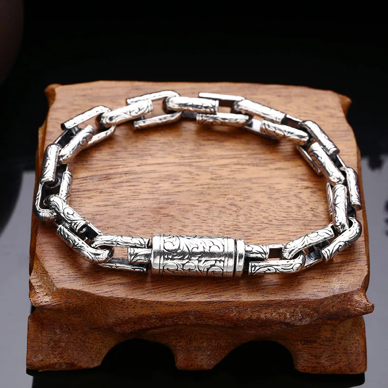 

925 sterling silver bracelet pattern u-shaped thick men trendy thai silver retro distressed jewelry