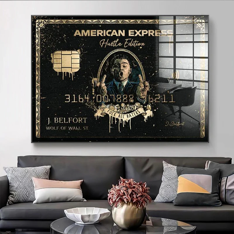 American Express Wall Street Wolf-Póster de película de Graffiti clásico, lienzo impreso, imagen de Tycoon financiero, decoración de pared del hogar