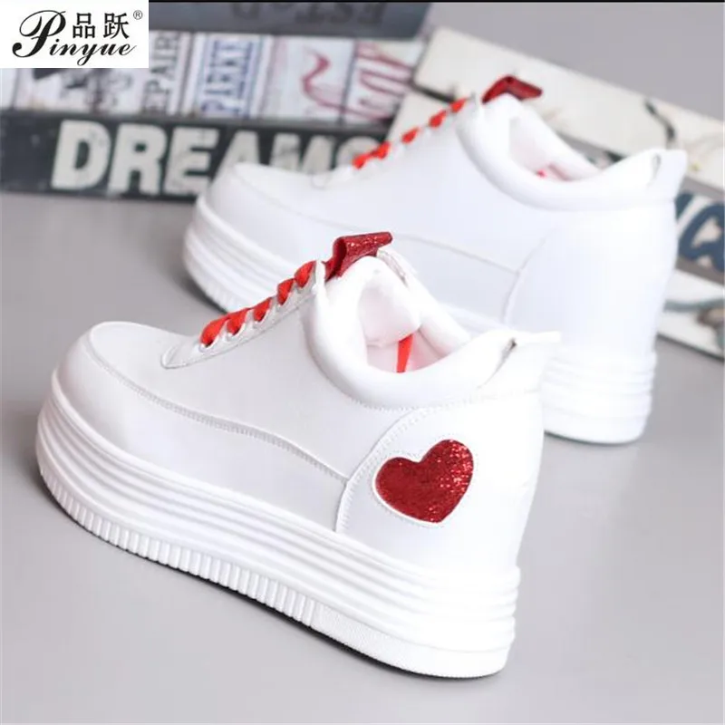 

Hidden Heels White Platform Wedges Sneakers Women Shoes High Top PU Leather Tenis Feminino Casual Basket Femme