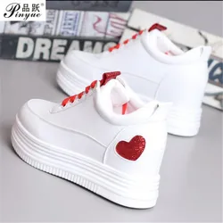 Hidden Heels White Platform Wedges Sneakers Women Shoes High Top PU Leather Tenis Feminino Casual Basket Femme