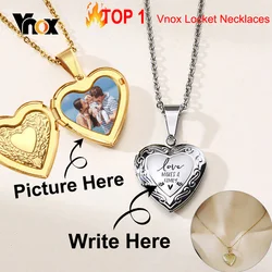 Vnox Customize Picture Name Women Necklaces Heart Locket Pendant Family Image Personalized Anniversary Gift