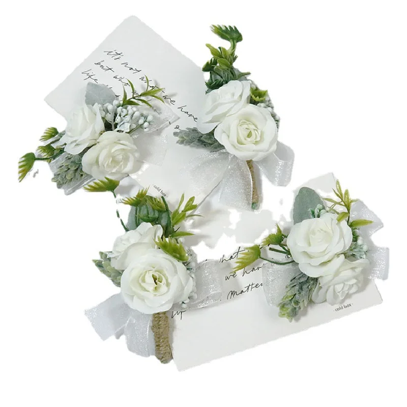 Boutonniere En Pols Corsage Bruiloft Benodigdheden Banket Gasten Gesimuleerde Bloemen Bruid En Bruidegom Witte Serie 371