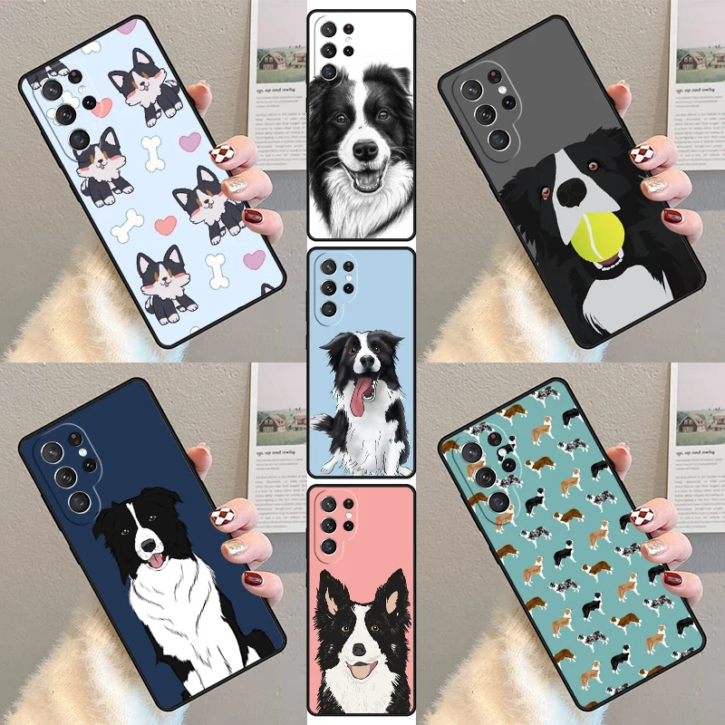 Cartoon Border Collie Phone Case For Samsung Galaxy S25 S23 S30 S21 S20 FE S24 S22 Ultra Note 10 20 Plus Silicone Cover lite